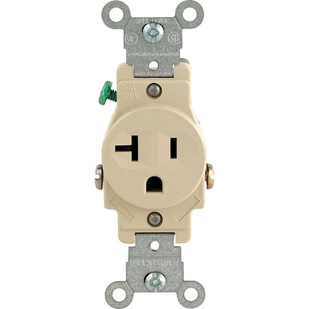 Leviton Straight Blade Receptacle, 5-20R, 20 A, 125V AC, 2 Pole, 3 Wire, Grounded 05801-KIS